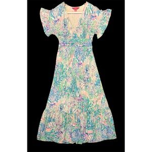 Lilly Pulitzer Jessi Midi Dress Size Small Cray Sea Print‎ Tiered Preppy Resort